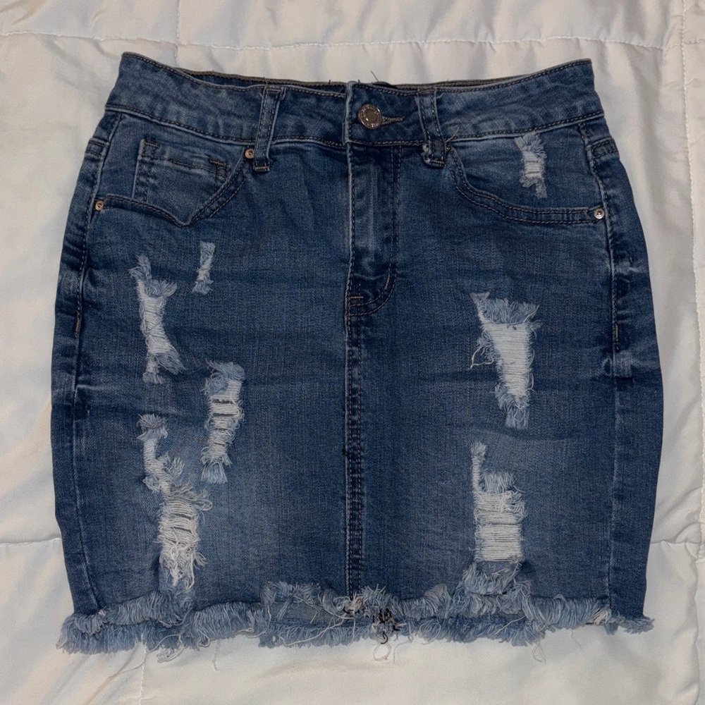 Distressed Denim Mini Skirt